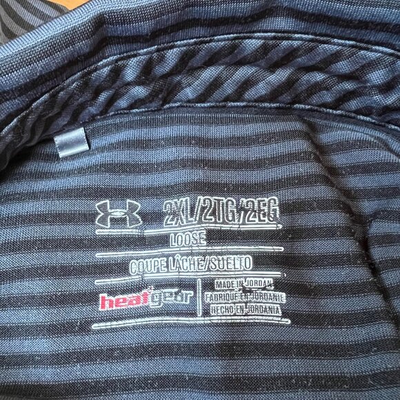 Under Armour Men's Stripe Polo Shirt Size 2XL Loose Fit Black/Gray Short Sleeve - Picture 4 of 8